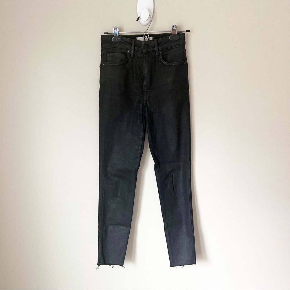 Free People We The Free High Rise Coated Raw Hem Ankle Skinny Jeans Black 26 - Picture 3 of 11